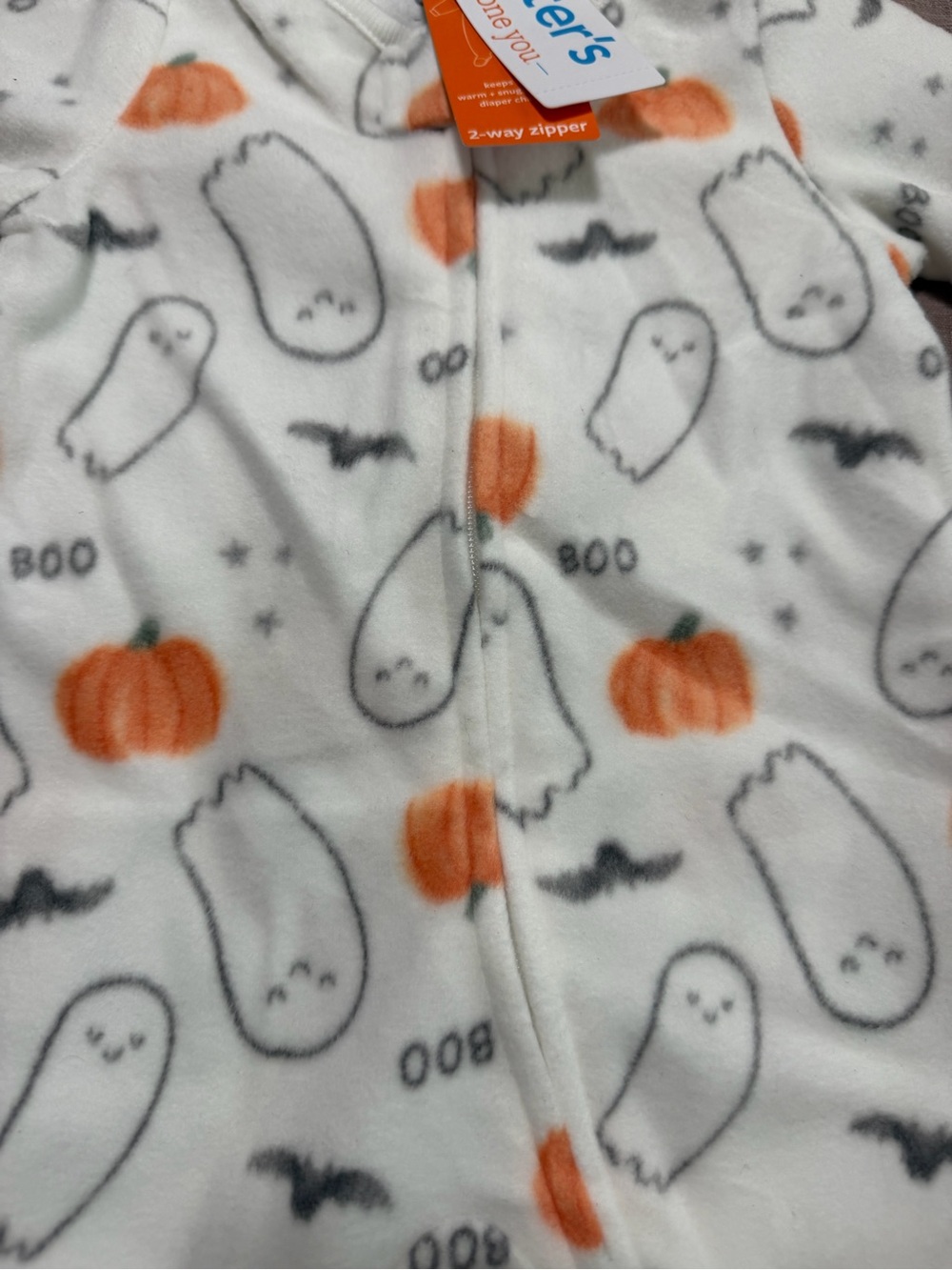 NWT Halloween Carters Plush Footie Pajama One Piece Pumpkin Ghost Bat 3 Months - Picture 3 of 6
